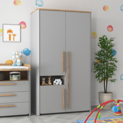 Surfinio 3 Door Wardrobe in Grey and Catania Oak, 109 cm