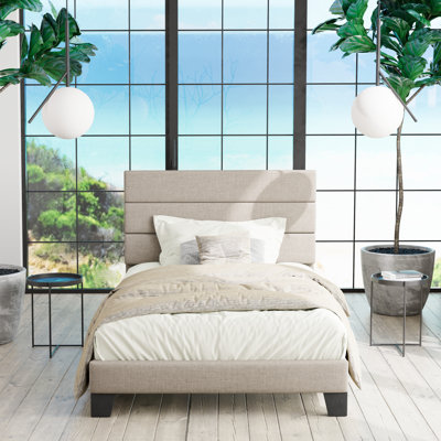 Elison Platform Bed with Fabric Upholstered Headboard and Wooden Slats