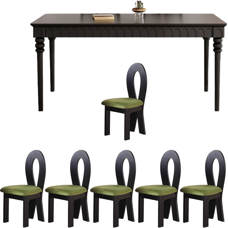 Retro Black Rectangular Solid    Wood Dining Set, 29.5"H x 59.1"L x 37.4"W