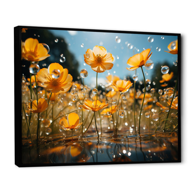 «Peach Buttercups Field Vibrant II», reproduction d'art sur toile, Noir, H 20 po x l 12 po x P 1 po