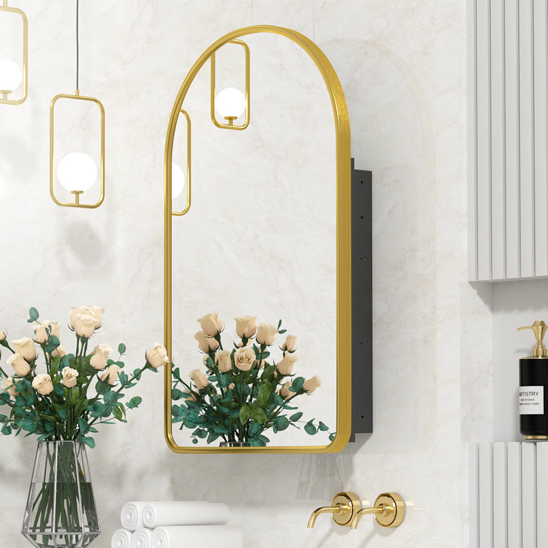 Dahlyla 19.7'' W 31.5'' H Framed Medicine Cabinet Mirror 3 Fixed, Golden