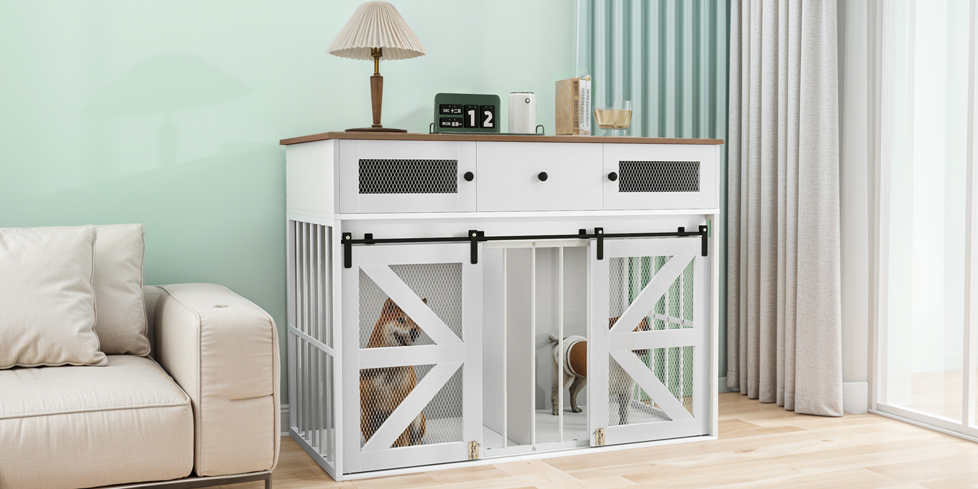 Gracie Oaks Adjustable Dog Crate Furniture with Storage - Wayfair Canada
