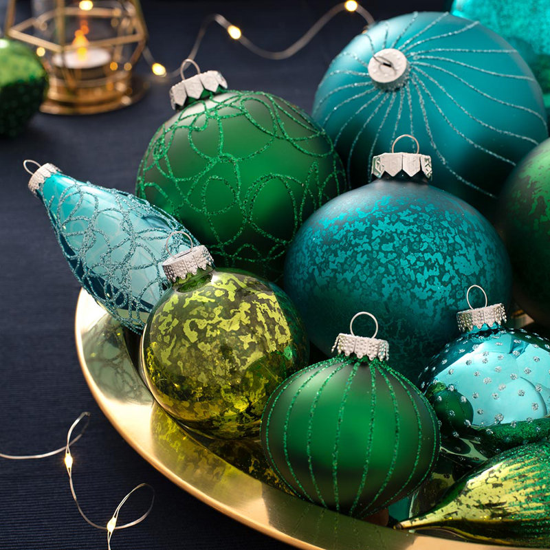 36.4cm Mixed Glass Bauble, Green