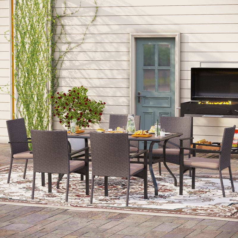 Alyah 6 - Person Patio Dining Set with Rectangular Table , Cushions Included