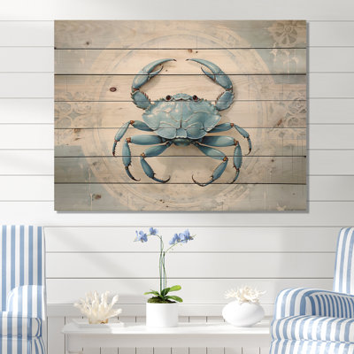 Impression minimaliste de crabe bleu - bois de crabe, art mural sur bois de pin naturel