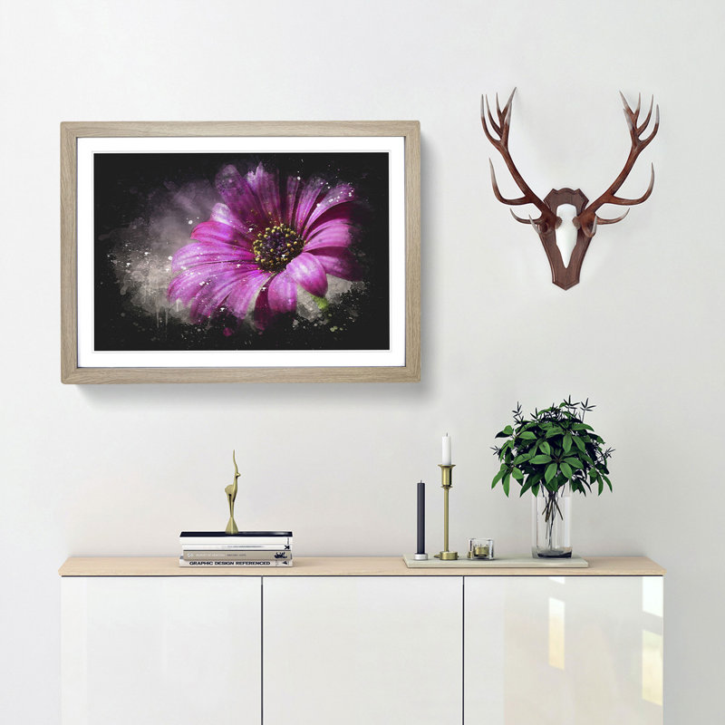 Purple Daisy - Picture Frame Graphic Art, 45cm H x 63cm W x 2cm D, Oak Framed