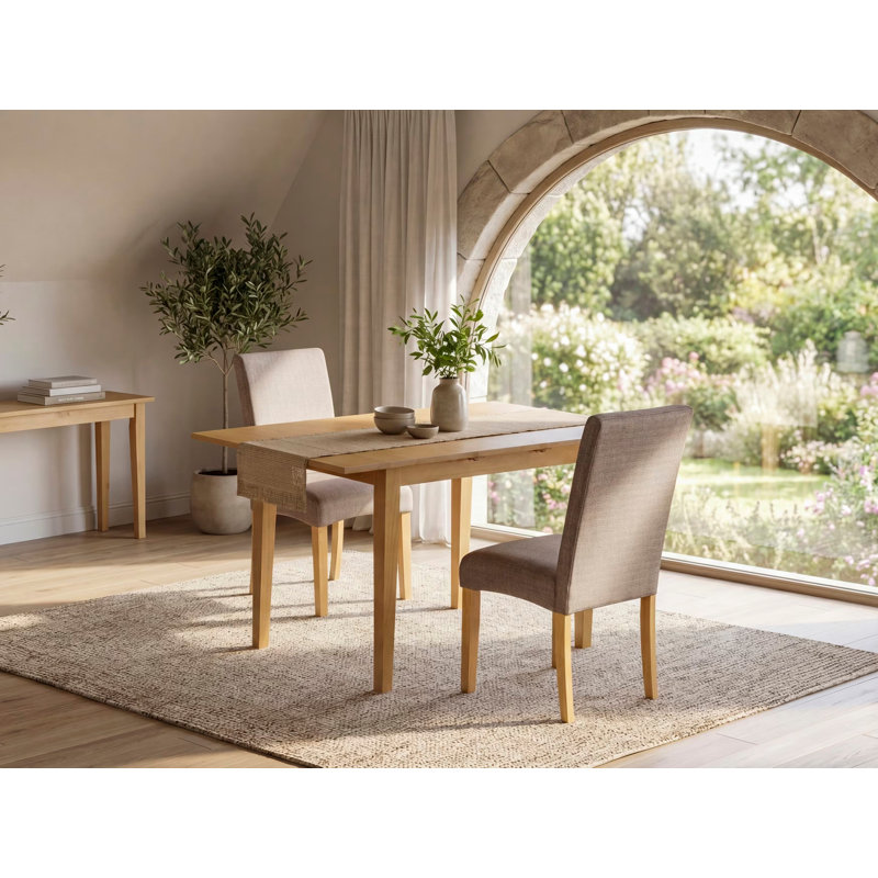 L'ensemble de table de cuisine 3 pièces comprend une table de salle à manger rectangulaire avec une feuille de papillon et 2 chaises rembourrées en tissu kaki foncé, 32 x 54 pouces, chêne
