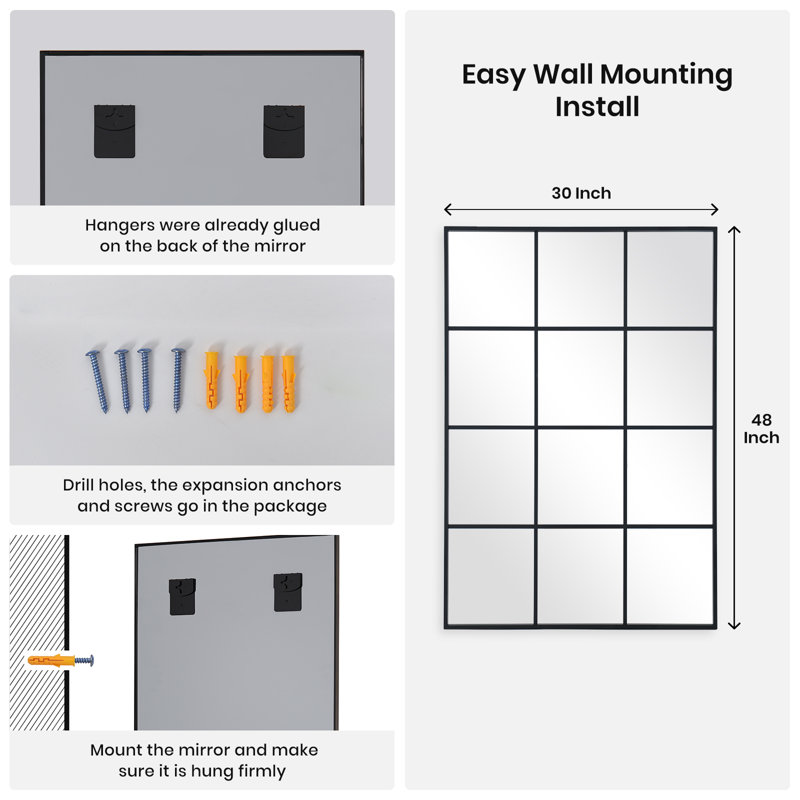 Rectangular Windowpane Wall Mirrors, 48" x 30"