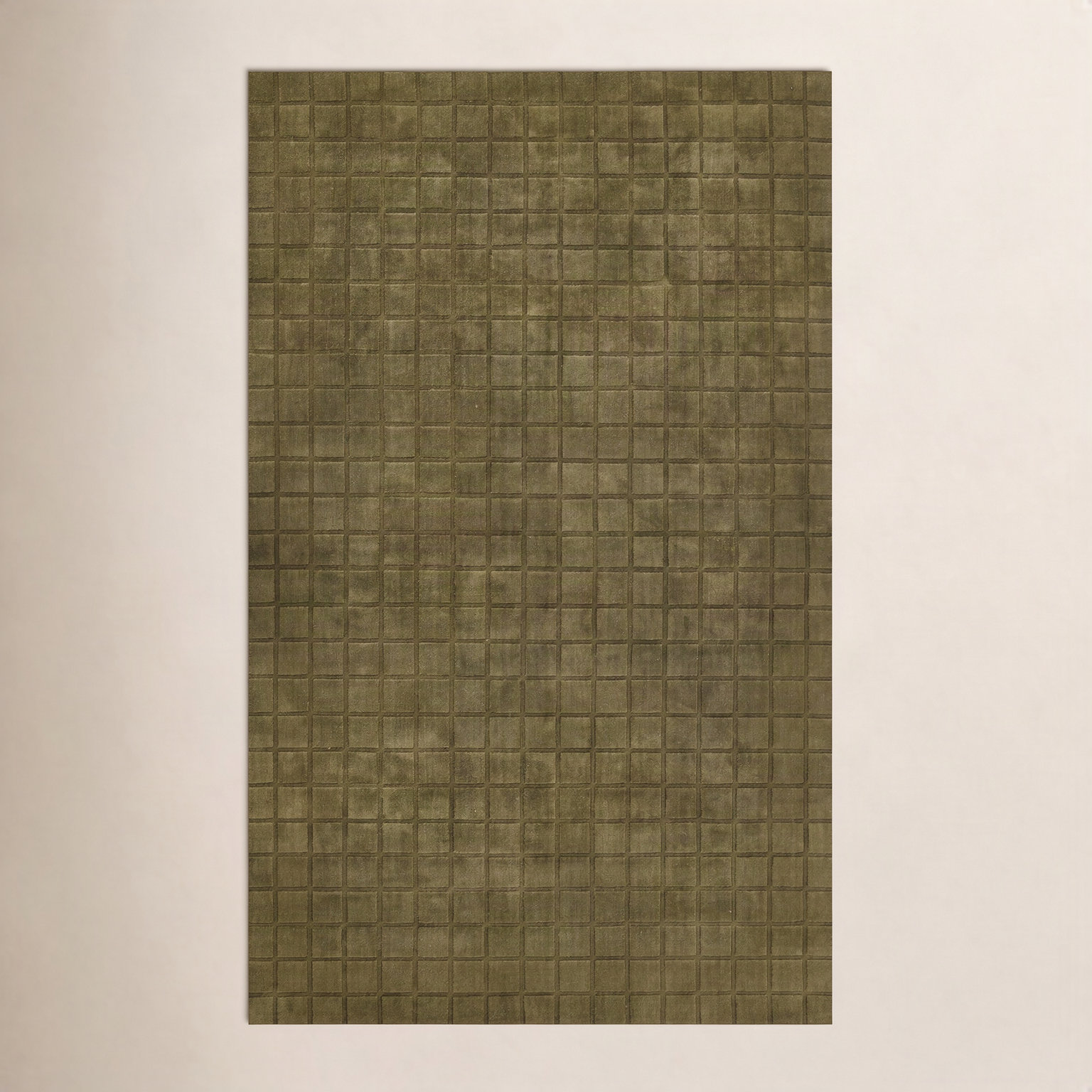 Meile Green Hand-Loomed Geometric Wool Rug, Rectangle 5' x 8'