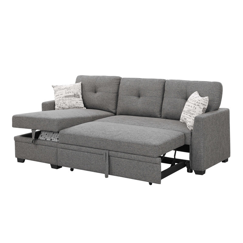 Nadha 85'' Square Arm Sofa Bed, Dark Gray Linen Blend 