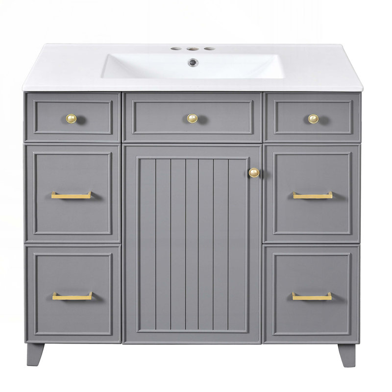 Meuble-lavabo 36 po avec lavabo en céramique, Gris
