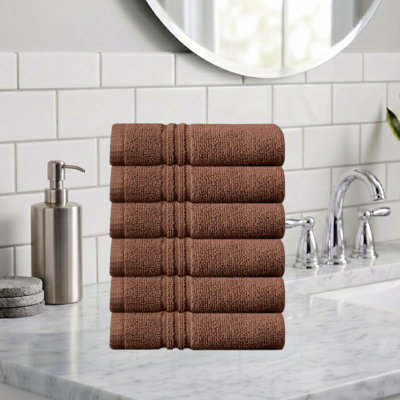 Home Weavers Robbin 500GSM 100% Cotton Zero Twist Super Absorbent Bath Towel Set, 13"x13" (6)(6 Wash Towels), Chocolate
