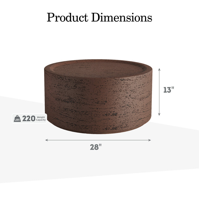28'' Magnesium Oxide Outdoor Coffee Table with Natural Stone Textured Surface, Round, Rust Red, Rust Red