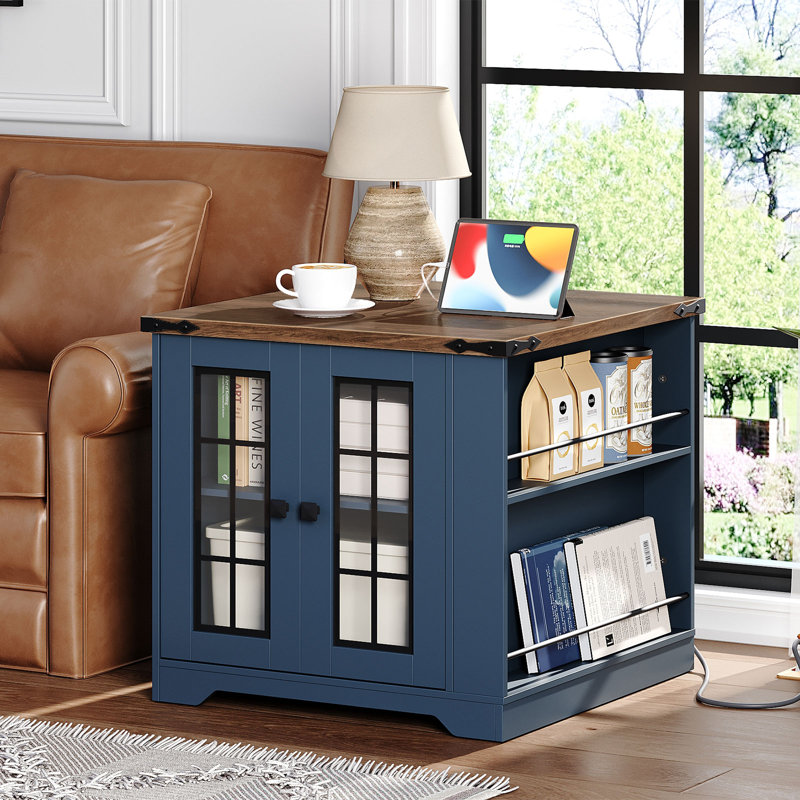 25.6" Tall Farmhouse End Table with Charging Station