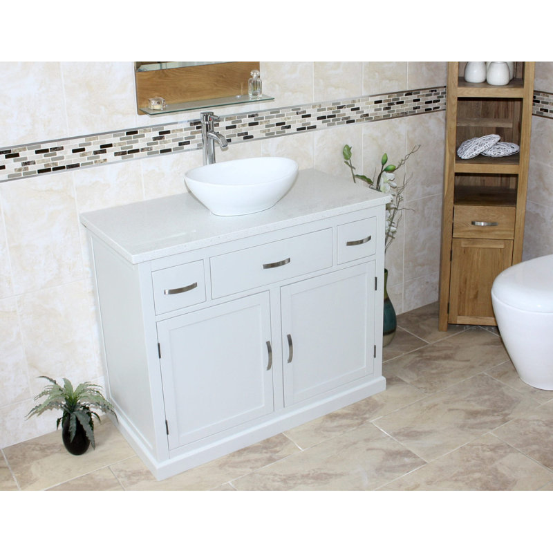 Robie 1000mm Single Bathroom Vanity with Vessel Ceramic Basin, White Quartz, Grey