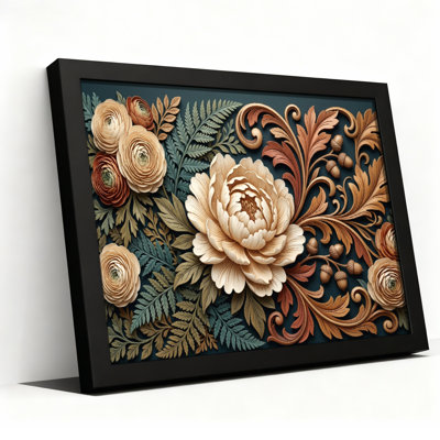 Black Wood Framed，Canvas Wall Art for Living Room, Bedroom, Office or Entryway – Decorative Wall Decor with Floral Relief