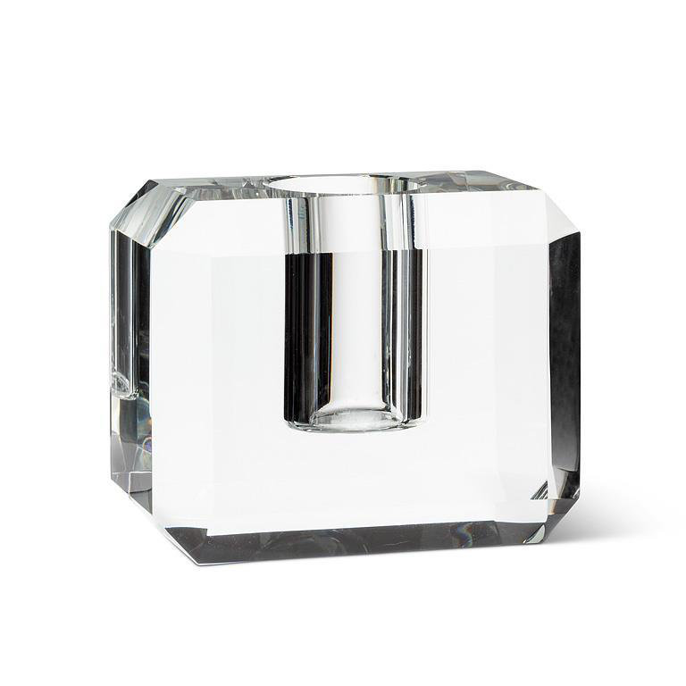 Vase rectangulaire Abbott, verre optique épais de 3 po x 6 po avec bords ciselés et faces transparentes polies; Abbott Récipient bas bas pour rangement compact, tables basses et tablettes