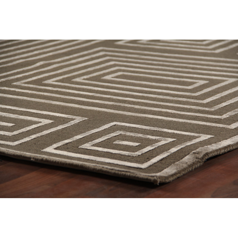 Metro-Velvet Geometric Area Rug in Khaki, Rectangle 12' x 15'