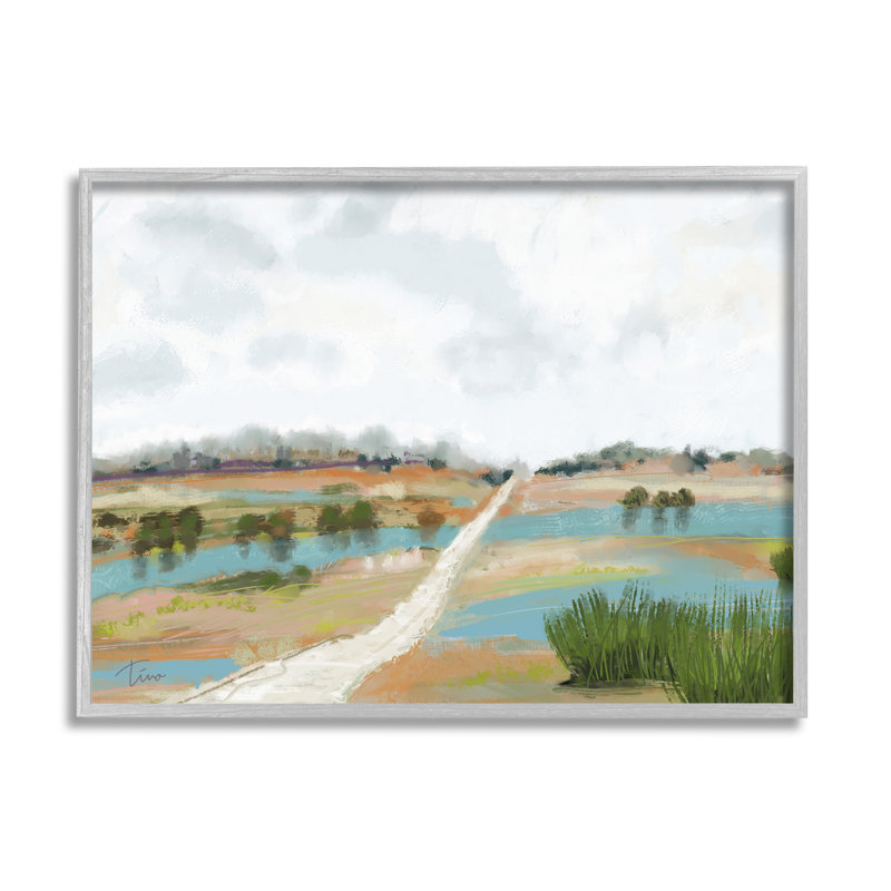 Paysage abstrait, H 11 po x l 14 po x P 1,5 po, Encadré gris