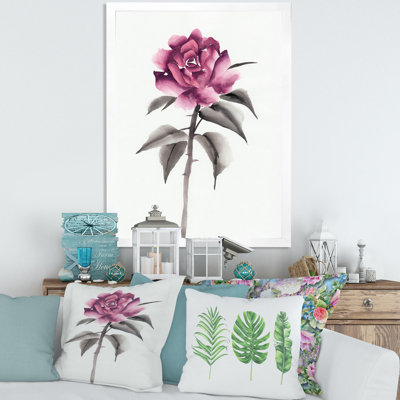 Fleur rose rétro - peinture sur toile
