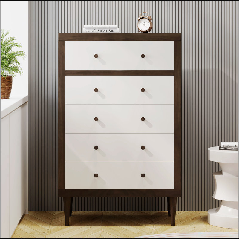 Commode 5 tiroirs Nordic, Brun / Blanc