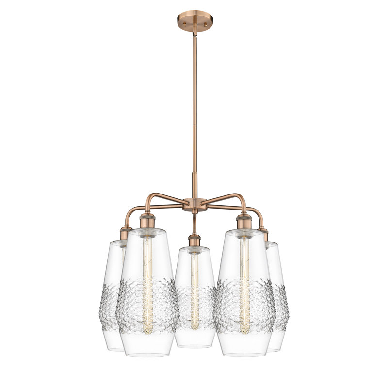Lustre 5 lumières Monabo, Transparent, Cuivre antique