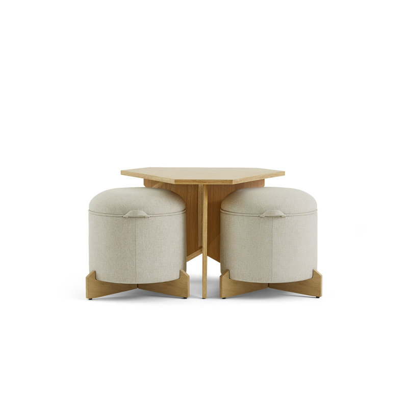 Frank Lloyd Wright Rockford Ottoman, Linen Beige, Natural Oak