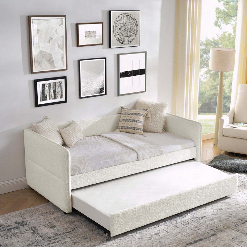 Upholstered Tufted Daybed Trundle Sofa Bed, Twin