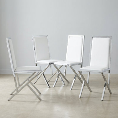 Modern Faux Leather Upholstered Dining Chair with Geometric Metal Legs (Set of 4)