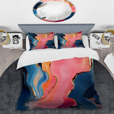 Pink And Gold Abstract Liquid Ink  I - Abstract Liquid Ink Duvet Cover Set