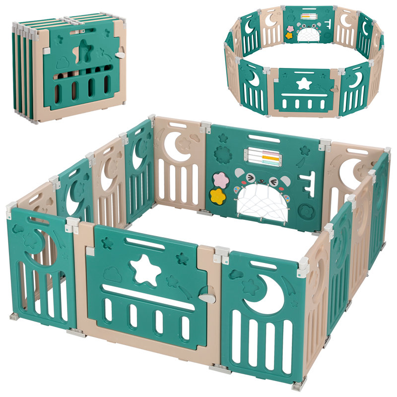 Parc pour bébé Safe Foldable, H 24 po x l 60 po x P 60 po, Brun / vert