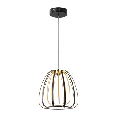 Swafford Modern Glam Metal Adjustable Dimmable Stripe Cage Integrated LED Pendant