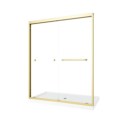 Porte de douche coulissante double 72 "de haut H 72" en or brossé, cadre en aluminium, verre nano-résistant, rouille, trop-plein 55 "-60" x or avec matériaux de collision, sans effet d'empreinte digitale