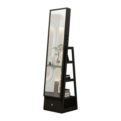 Full Length Mirror With Lockable Storage Cabinet, Interior Lighted Design And Storage Drawers