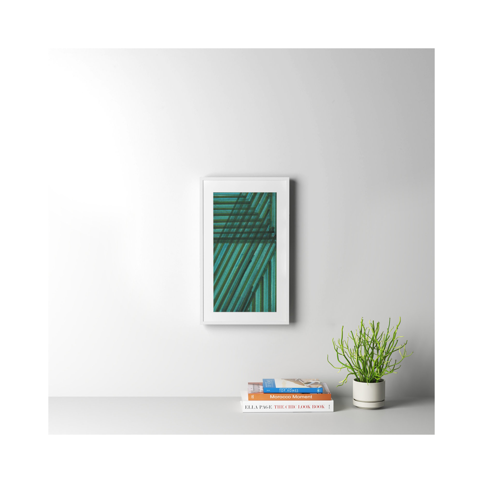 Line Study Blue by Charles Mcmullen, Black Framed Paper, 25.12" H x 15.12" W x 0.88" D