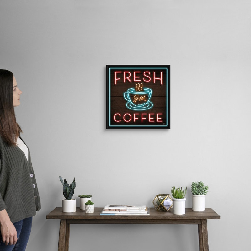 «Neon Fresh Coffee» par Mollie B., reproduction d'art sur toile tendue, H 18 po x l 18 po x P 1,75 po, Cadre noir