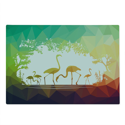 Ambesonne Modern Cutting Board Large Size Flamingo Wild Animals Multicolor