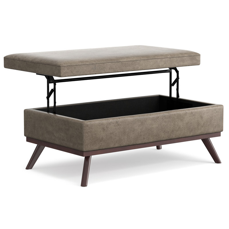 Repose-pieds capitonné rectangulaire en cuir végétalien Mid-Century avec mousse à haute densité Owen, Gris fumé délavé brun