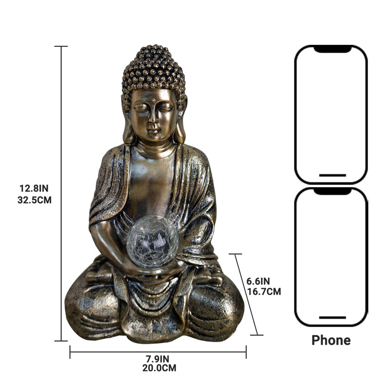 Statue de jardin Bouddha en oxyde de magnésium avec lumières solaires, Bronze