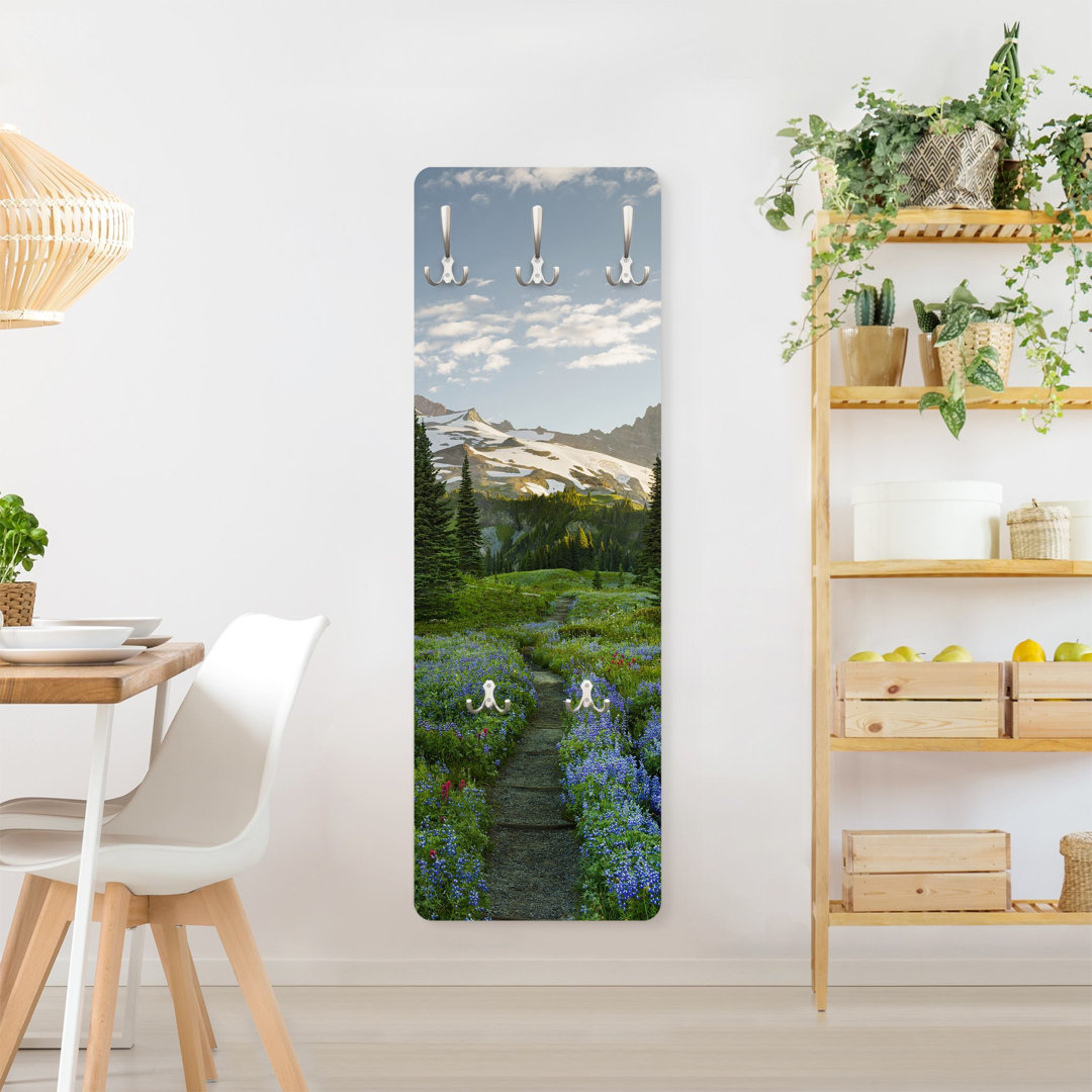Meadow Path with Mountain View Wall Mounted Coat Rack