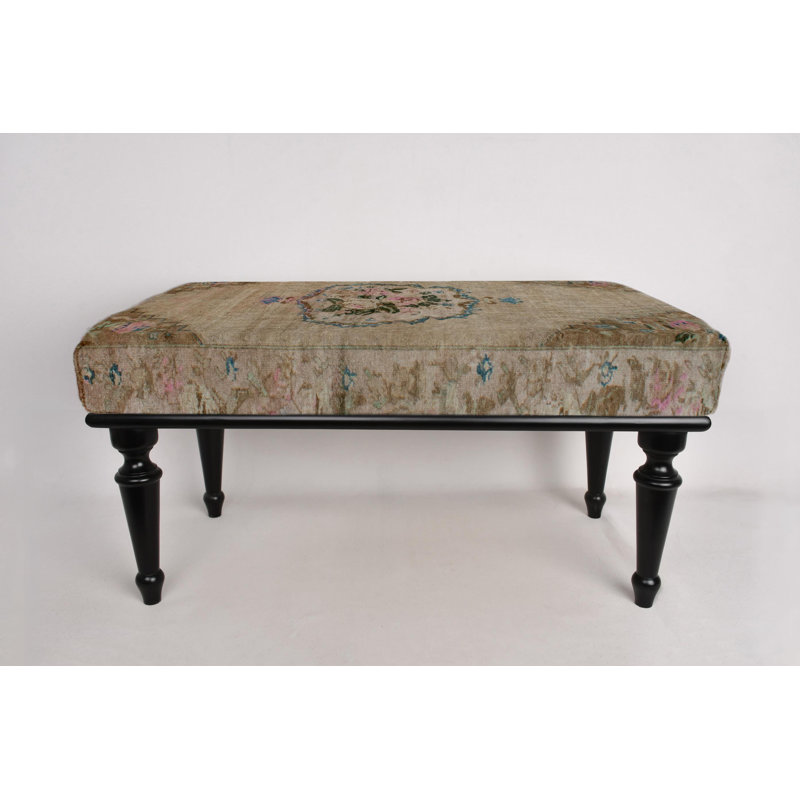 Cotton Upholstered Bench, Black, 45cm H x 120cm W x 45cm D