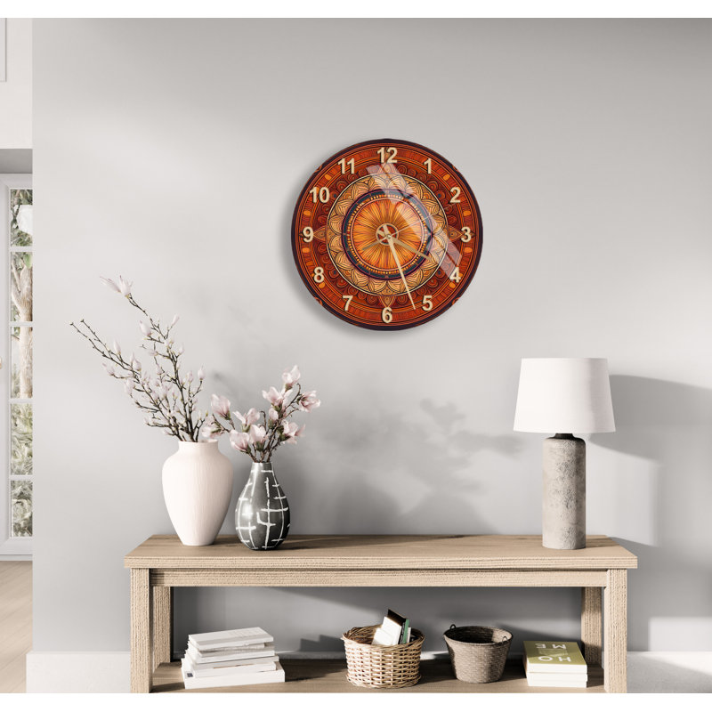 Horloge murale rustique en verre trempé Mandala, Doré