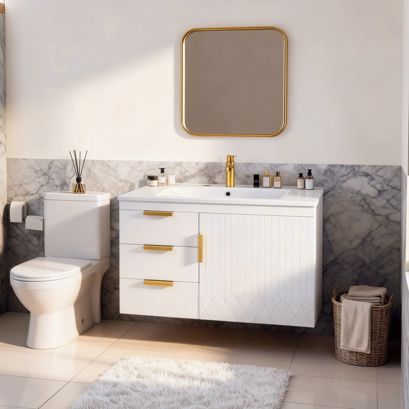 Wall Mounted Bathroom Cabinet With Sink&Drawers, White
