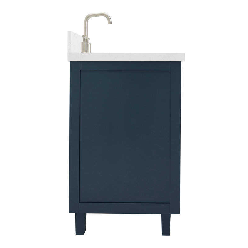 ARIEL Monroe 48 Single Sink Bathroom Vanity with Carrara Quartz Top, Midnight Blue, 48" - 49", Carrara White Quartz