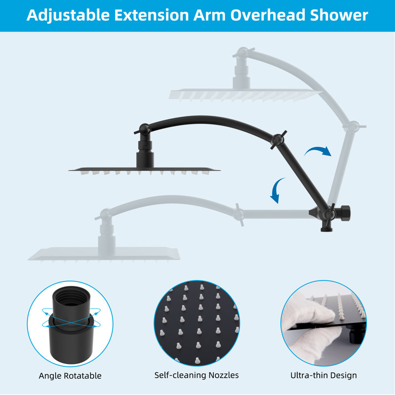 Large Matte Black Stainless Steel Dual Shower Head Combo