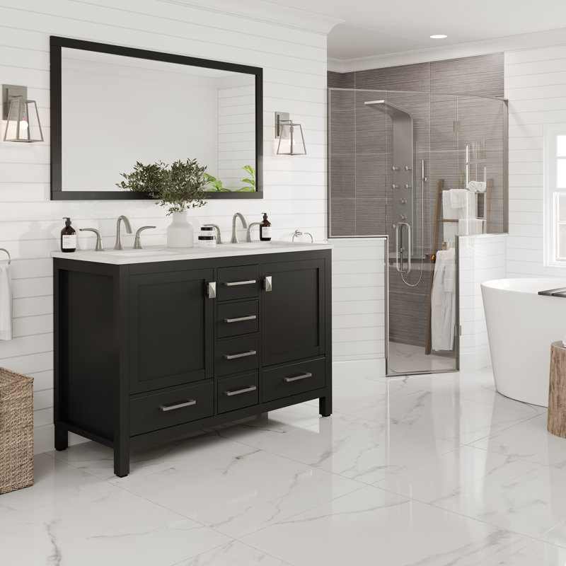 Espresso Solid Wood Double Sink Bathroom Vanity with Carrara Quartz Top