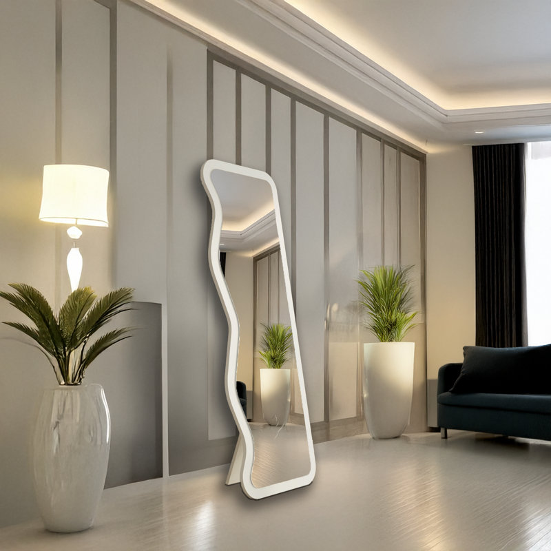 Unique Freestanding Curved Full Length Mirror, White