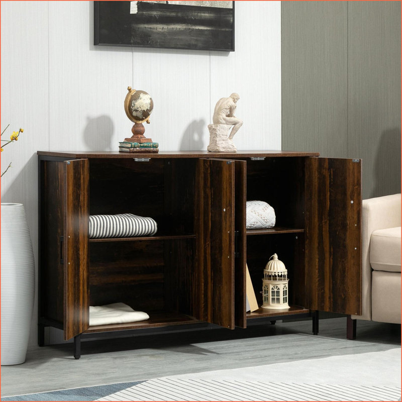 Buffet Buffet industriel brun rustique avec tablettes réglables Portes | Bois aggloméré + acier