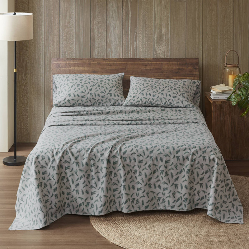 Woolrich Cotton Flannel Pine Branches 100% Cotton Flannel Printed 4-Piece King Sheet Set, King Sheet Set with 2 Pillowcases