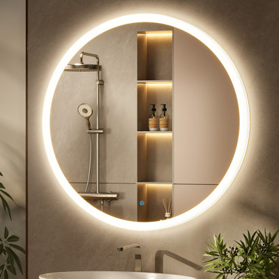 Grand miroir de salle de bain rond moderne à DEL Liese, température de couleur réglable
